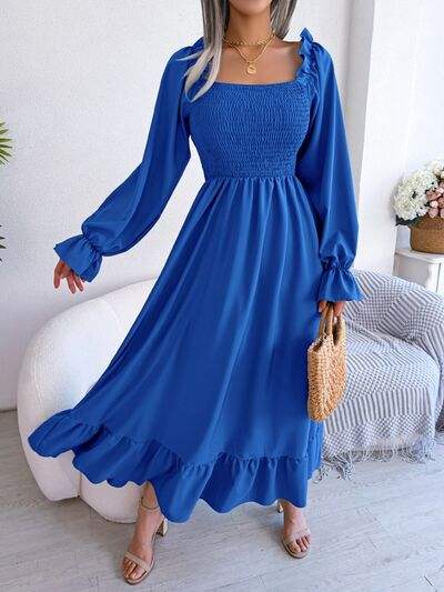 Smocked Square Neck Flounce Sleeve Dress - Trendsi - Flyclothing LLC