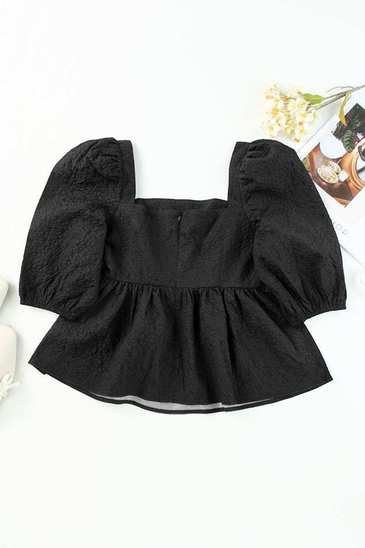 Square Neck Half Sleeve Peplum Blouse - Trendsi - Flyclothing LLC