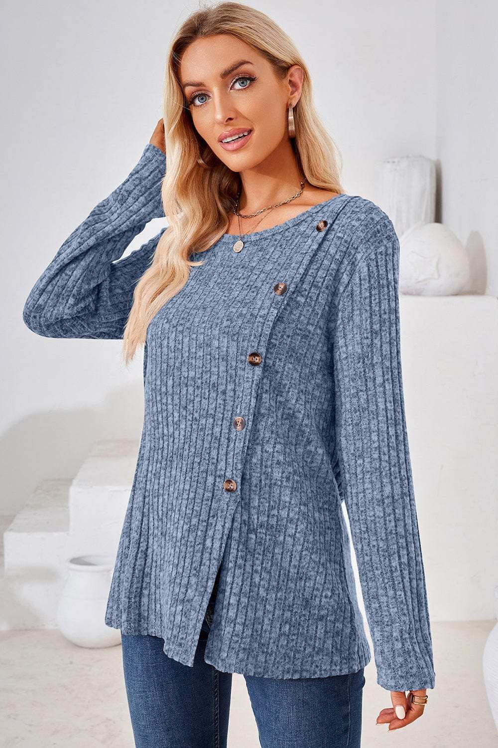 Round Neck Long Sleeve T-Shirt - Trendsi - Flyclothing LLC