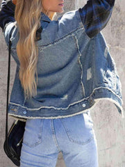 Raw Hem Distressed Denim Jacket - Trendsi
