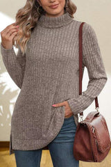 Turtleneck High Low Top - Trendsi - Flyclothing LLC