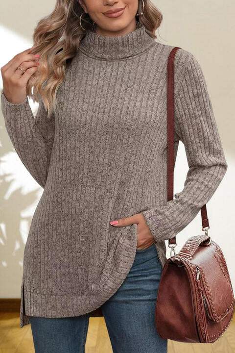 Turtleneck High Low Top - Trendsi - Flyclothing LLC