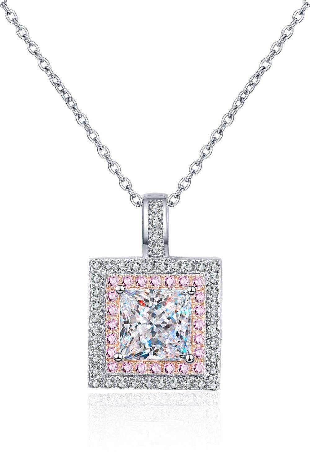 1 Carat Moissanite Square Pendant Chain Necklace - Trendsi - Flyclothing LLC