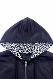 Leopard Color Block Zip-Up Hooded Jacket - Trendsi