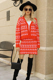 Geometric Dropped Shoulder Cardigan and Knit Skirt Set - Trendsi