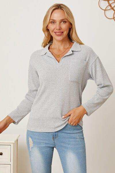 Collared Neck Dropped Shoulder T-Shirt - Trendsi - Flyclothing LLC