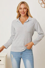 Collared Neck Dropped Shoulder T-Shirt - Trendsi