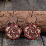 Wooden Alloy Rose Shape Dangle Earrings - Trendsi - Flyclothing LLC