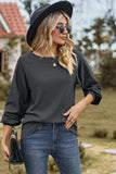 Eyelet Round Neck Long Sleeve T-Shirt - Trendsi - Flyclothing LLC