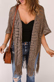Fringe Hem Slit Open Front Cardigan - Trendsi - Flyclothing LLC