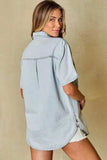 Slit Snap Down Short Sleeve Denim Top - Trendsi - Flyclothing LLC