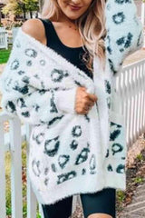 Leopard Open Front Cardigan with Pockets - Trendsi