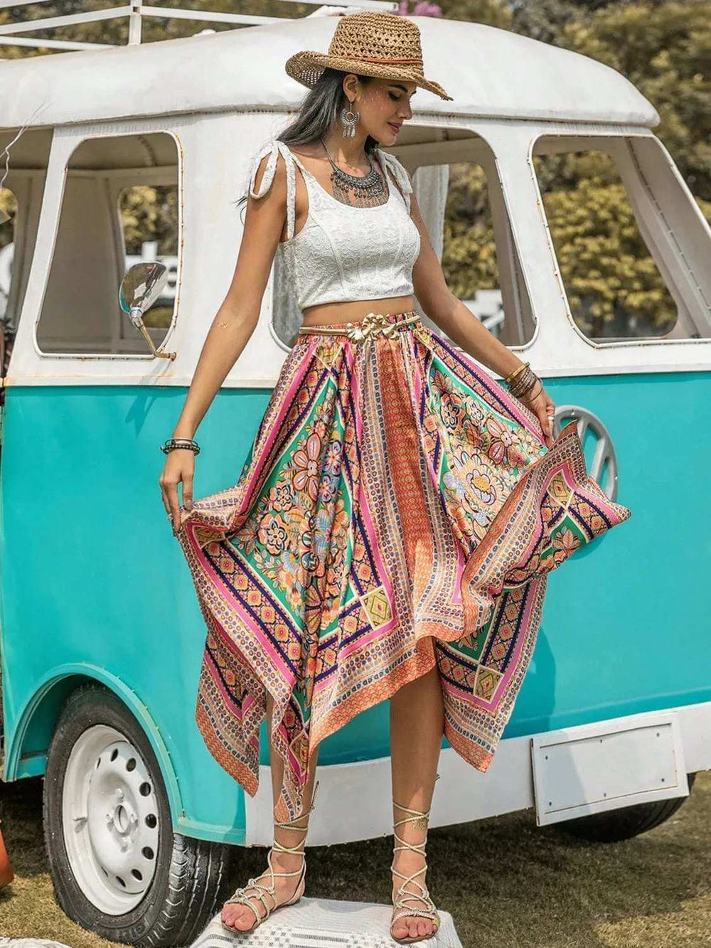 Printed High Waist Handkerchief Hem Skirt - Trendsi - Flyclothing LLC