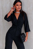 Twisted Plunge Three-Quarter Sleeve Jumpsuit - Trendsi - Flyclothing LLC