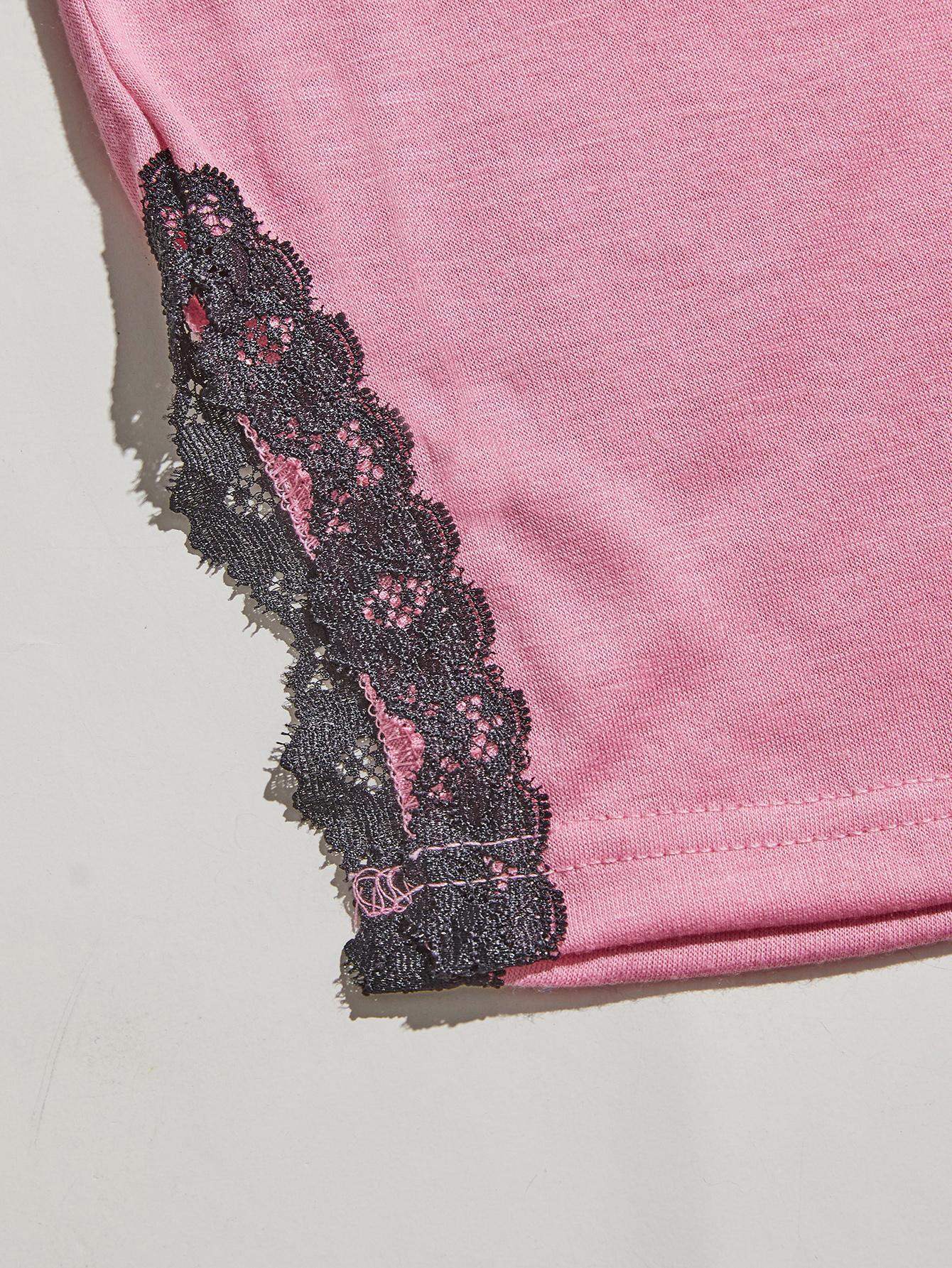 V-Neck Lace Trim Slit Cami and Pants Pajama Set - Trendsi - Flyclothing LLC