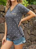 Glitter V-Neck Short Sleeve Tee Shirt - Trendsi - Flyclothing LLC