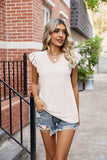 Eyelet Flutter Sleeve Scalloped V-Neck Top - Trendsi - Flyclothing LLC