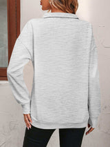 Zip-Up Dropped Shoulder Sweatshirt - Trendsi - Flyclothing LLC