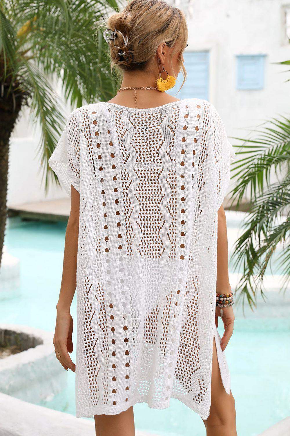 Openwork Plunge Dolman Sleeve Cover-Up Dress - Trendsi - Flyclothing LLC