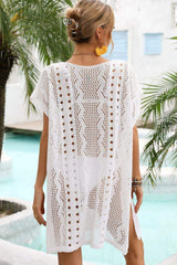 Openwork Plunge Dolman Sleeve Cover-Up Dress - Trendsi - Flyclothing LLC