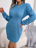 Cable-Knit Round Neck Mini Wrap Sweater Dress - Trendsi - Flyclothing LLC