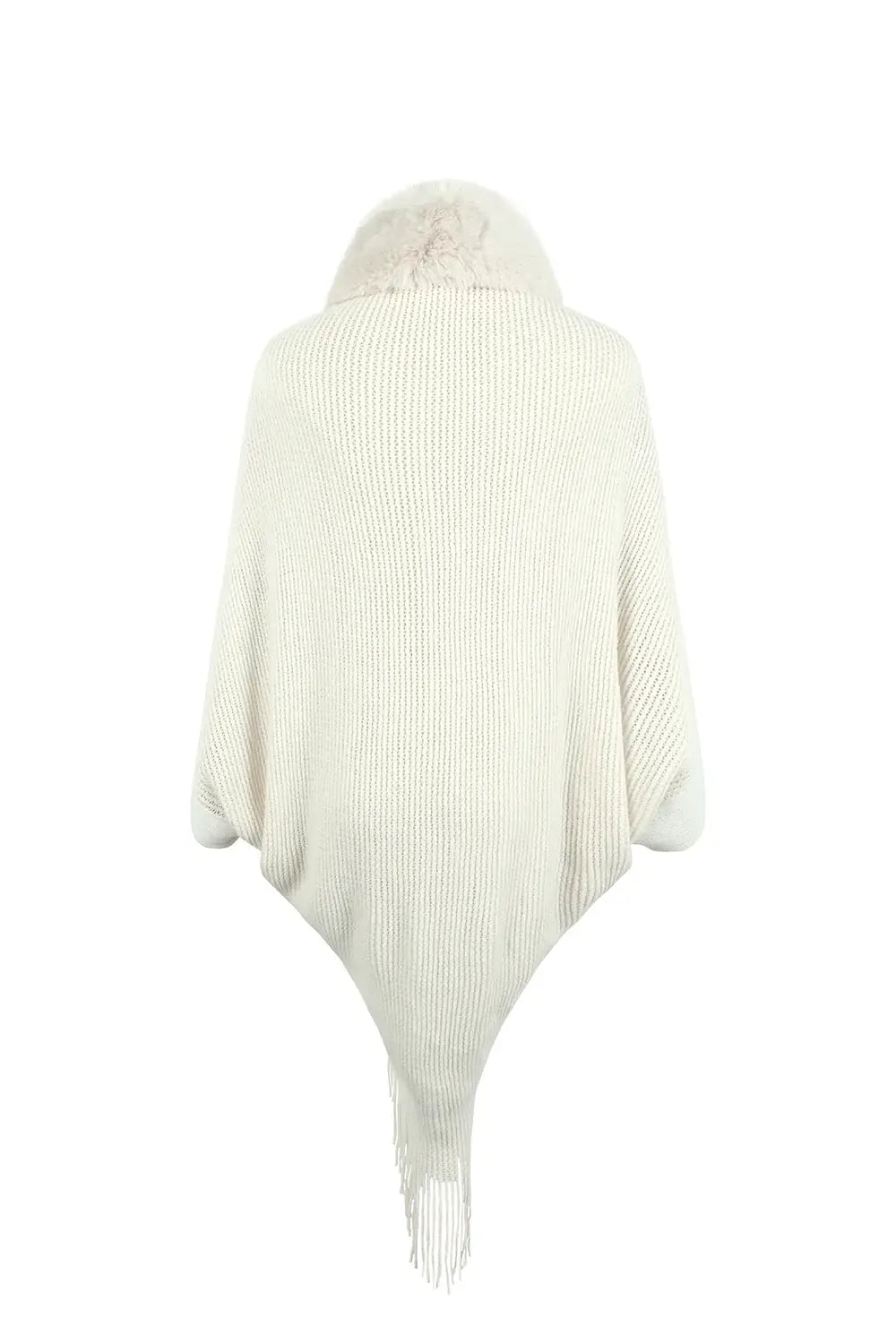 Striped Fringe Detail Long Sleeve Poncho - Trendsi - Flyclothing LLC