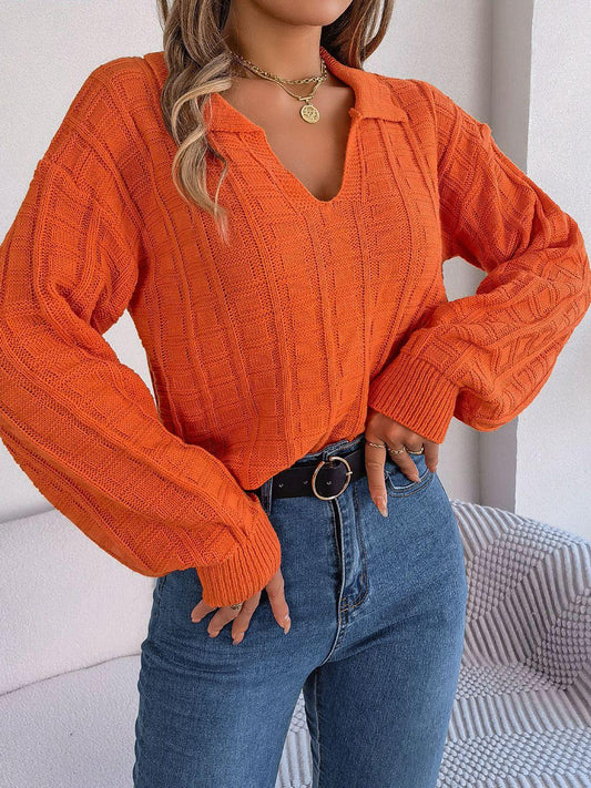 Johnny Collar Drop Shoulder Sweater - Trendsi