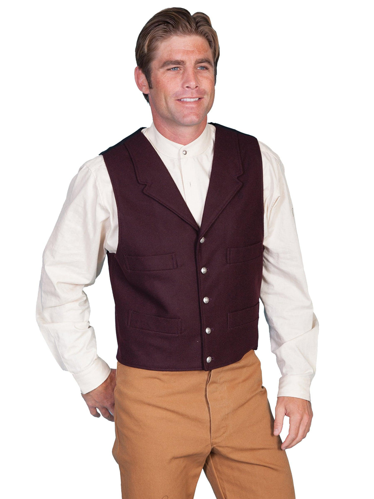 Scully Leather Burgundy Wool Blend 4 Pocket Mens Vest - Flyclothing LLC
