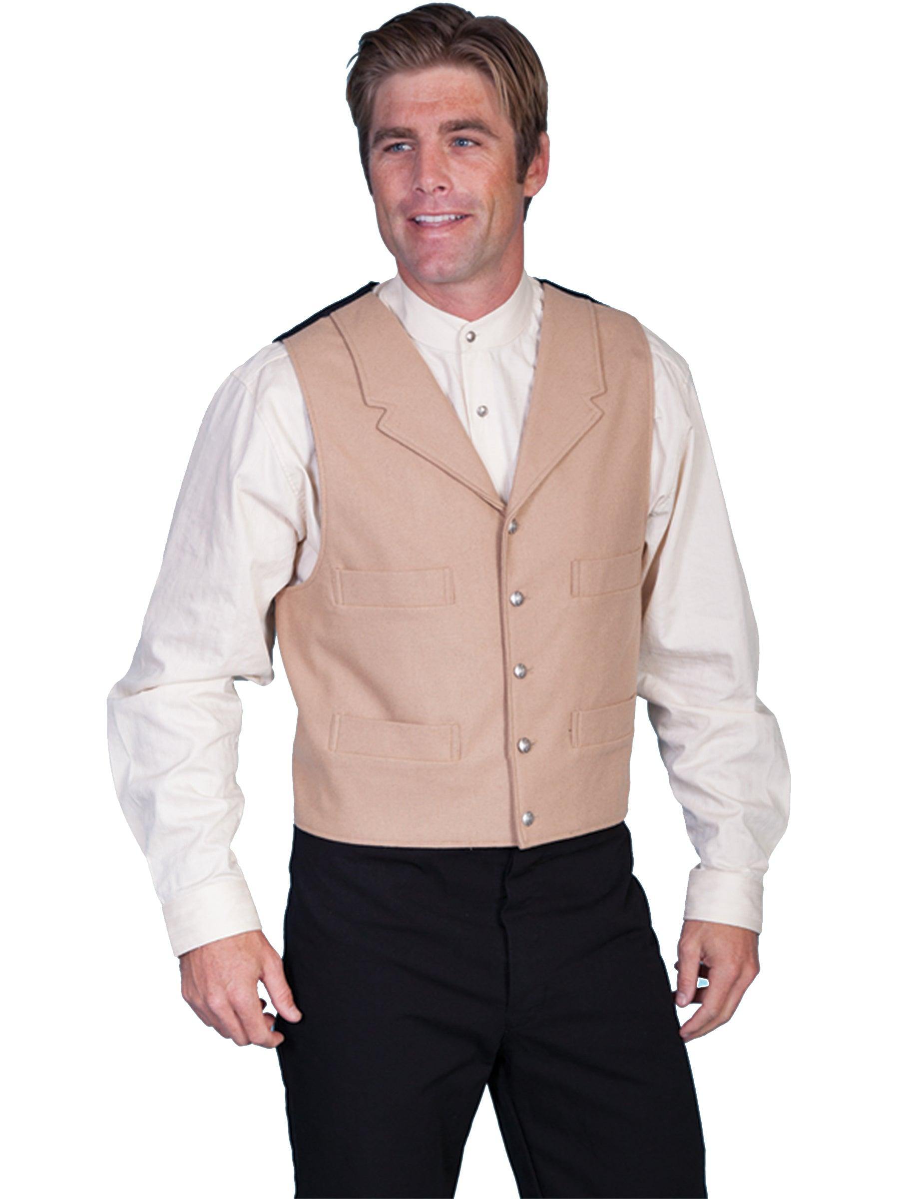 Scully Leather Tan Wool Blend 4 Pocket Mens Vest - Scully Leather