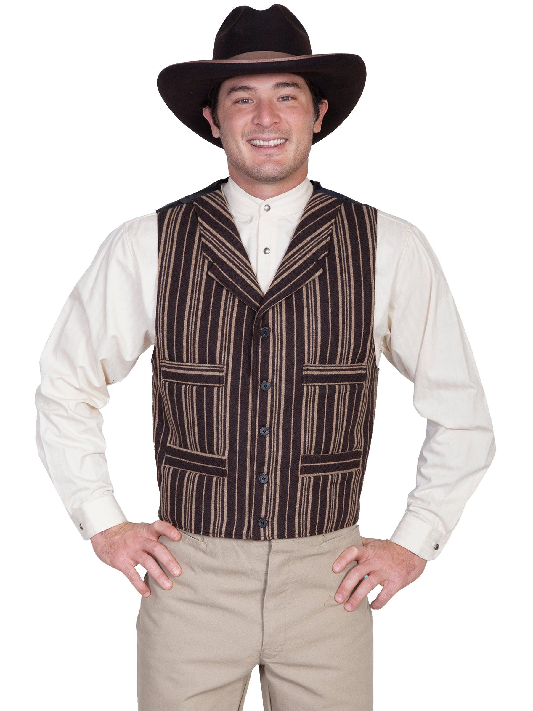 Scully Leather Brown 4 Pocket Stripe Wool Blend Mens Vest - Flyclothing LLC