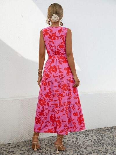 Tied Printed Surplice Tiered Dress - Trendsi - Flyclothing LLC