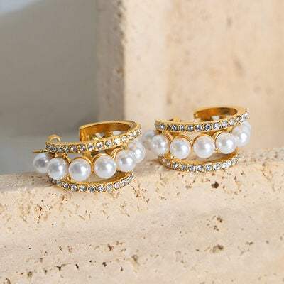 Pearl Titanium Steel C-Hoop Earrings - Trendsi - Flyclothing LLC
