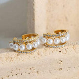 Pearl Titanium Steel C-Hoop Earrings - Trendsi - Flyclothing LLC