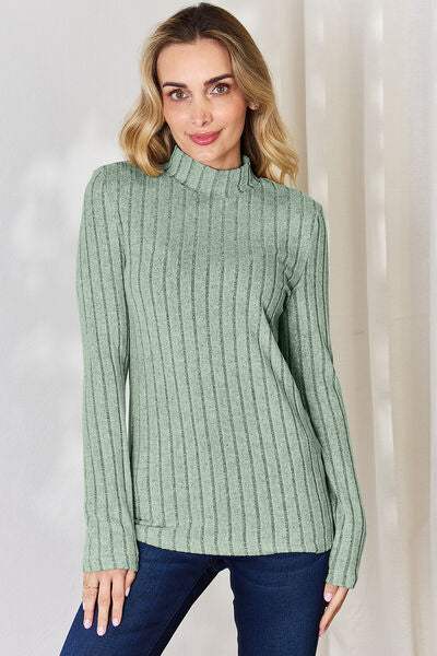 Basic Bae Full Size Ribbed Mock Neck Long Sleeve T-Shirt - Trendsi - Flyclothing LLC