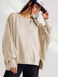 Slit Round Neck Dropped Shoulder T-Shirt - Trendsi - Flyclothing LLC
