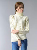 Cable-Knit Turtleneck Pullover Sweater - Trendsi