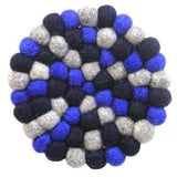 Hand Crafted Felt Ball Trivets from Nepal: Round, Dark Blues - Global Groove (T) - Global Groove - Flyclothing LLC
