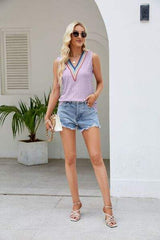 Contrast Eyelet V-Neck Tank - Trendsi - Flyclothing LLC
