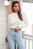 Openwork Plaid Round Neck Cropped Sweater - Trendsi - Flyclothing LLC