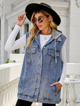 Drawstring Hooded Sleeveless Denim Top with Pockets - Trendsi - Flyclothing LLC