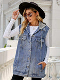 Drawstring Hooded Sleeveless Denim Top with Pockets - Trendsi - Flyclothing LLC