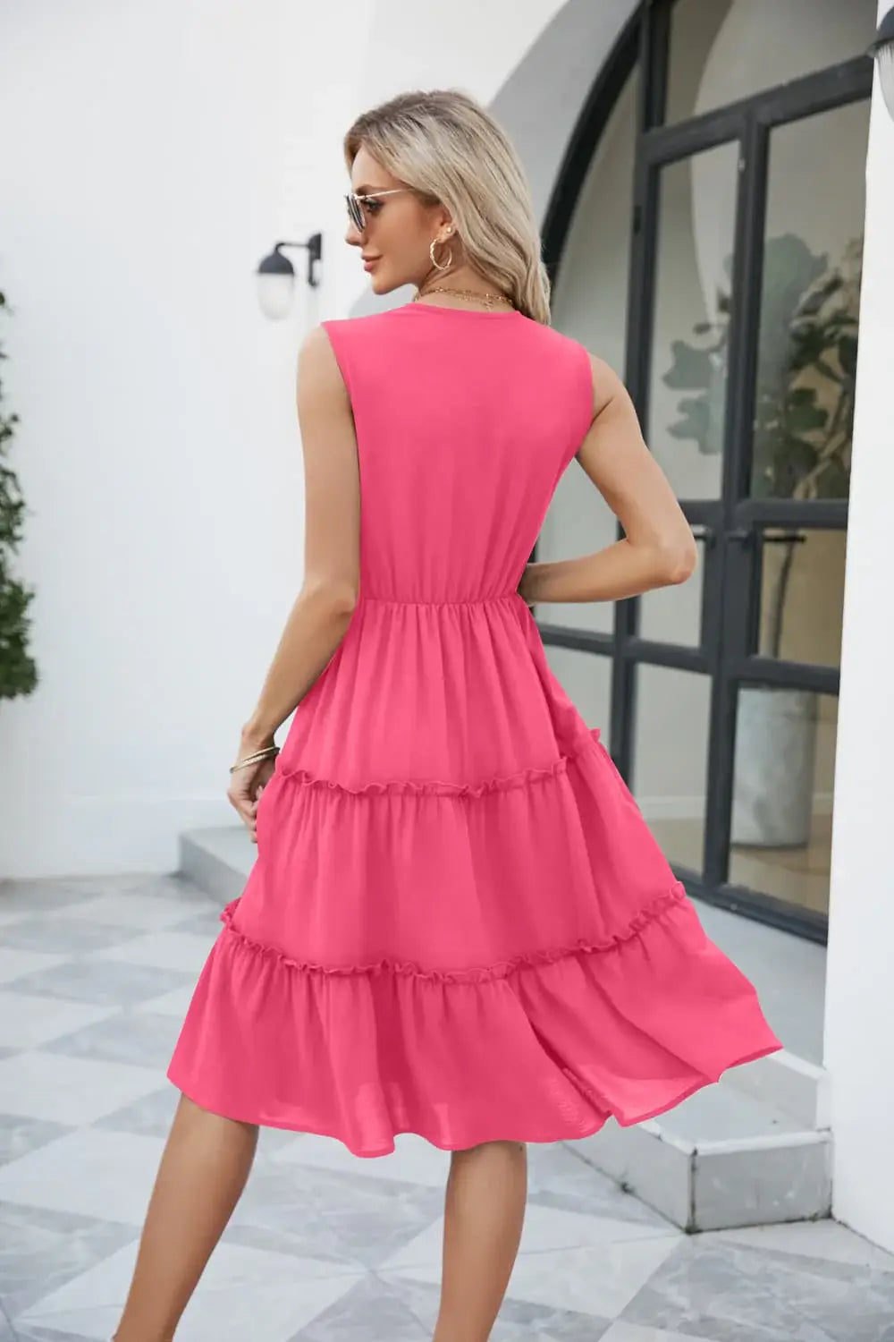 Contrast V-Neck Sleeveless Tiered Dress - Trendsi - Flyclothing LLC