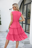 Contrast V-Neck Sleeveless Tiered Dress - Trendsi