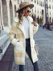 Plaid Button Down Coat with Pockets - Trendsi