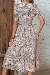 Animal Print Button Front V-Neck Tied Dress - Trendsi - Flyclothing LLC