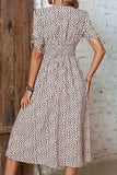 Animal Print Button Front V-Neck Tied Dress - Trendsi