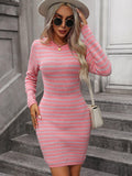 Striped Round Neck Sweater Dress - Trendsi
