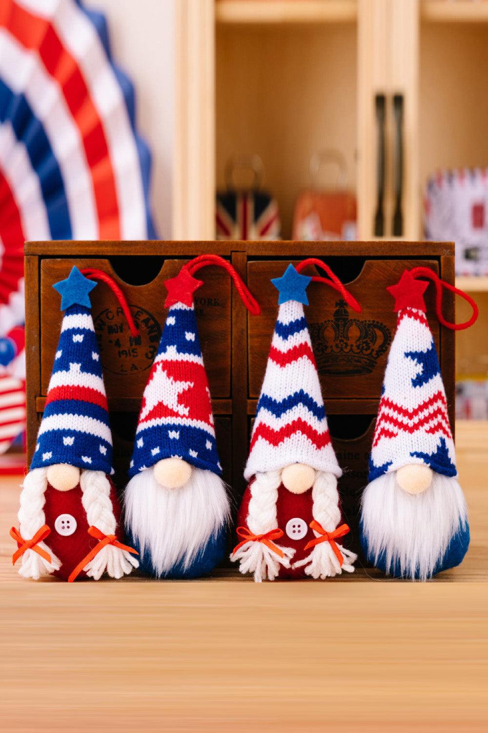 4-Piece Independence Day Knit Hanging Gnomes - Trendsi