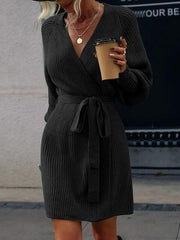 Open Front Lantern Sleeve Tied Cardigan - Trendsi