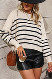 Striped Dropped Shoulder Round Neck Pullover Sweater - Trendsi